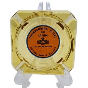 Vintage Amber Glass Ashtray Thunderbird Hotel and Casino Las Vegas Caesars World